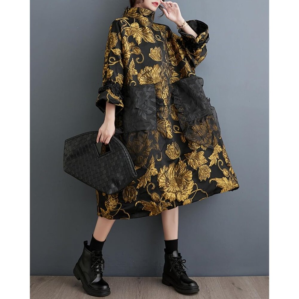 Women's Printed Patchwork Mock Neck Flared Cuffs … - image 3